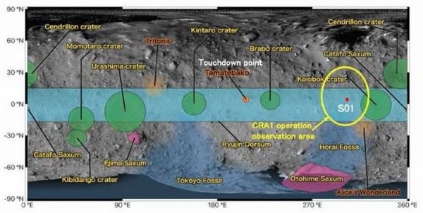 Зонд «Хаябуса-2» провел бомбардировку астероида Рюгу, создав на его поверхности кратер